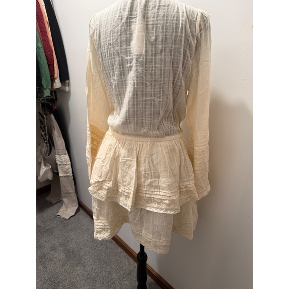 American Eagle Cream Lace Trim Embroidered Tiered Mini Dress Large 36154029 NEW - Picture 4 of 7